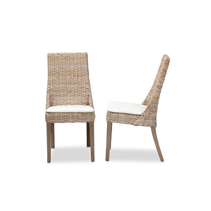 bali & pari Toby Modern Bohemian Grey Rattan 2-Piece Dining Chair Set