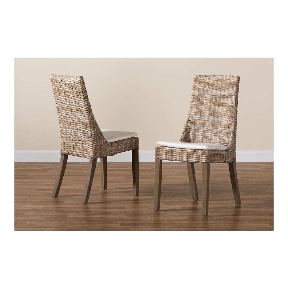 bali & pari Toby Modern Bohemian Grey Rattan 2-Piece Dining Chair Set