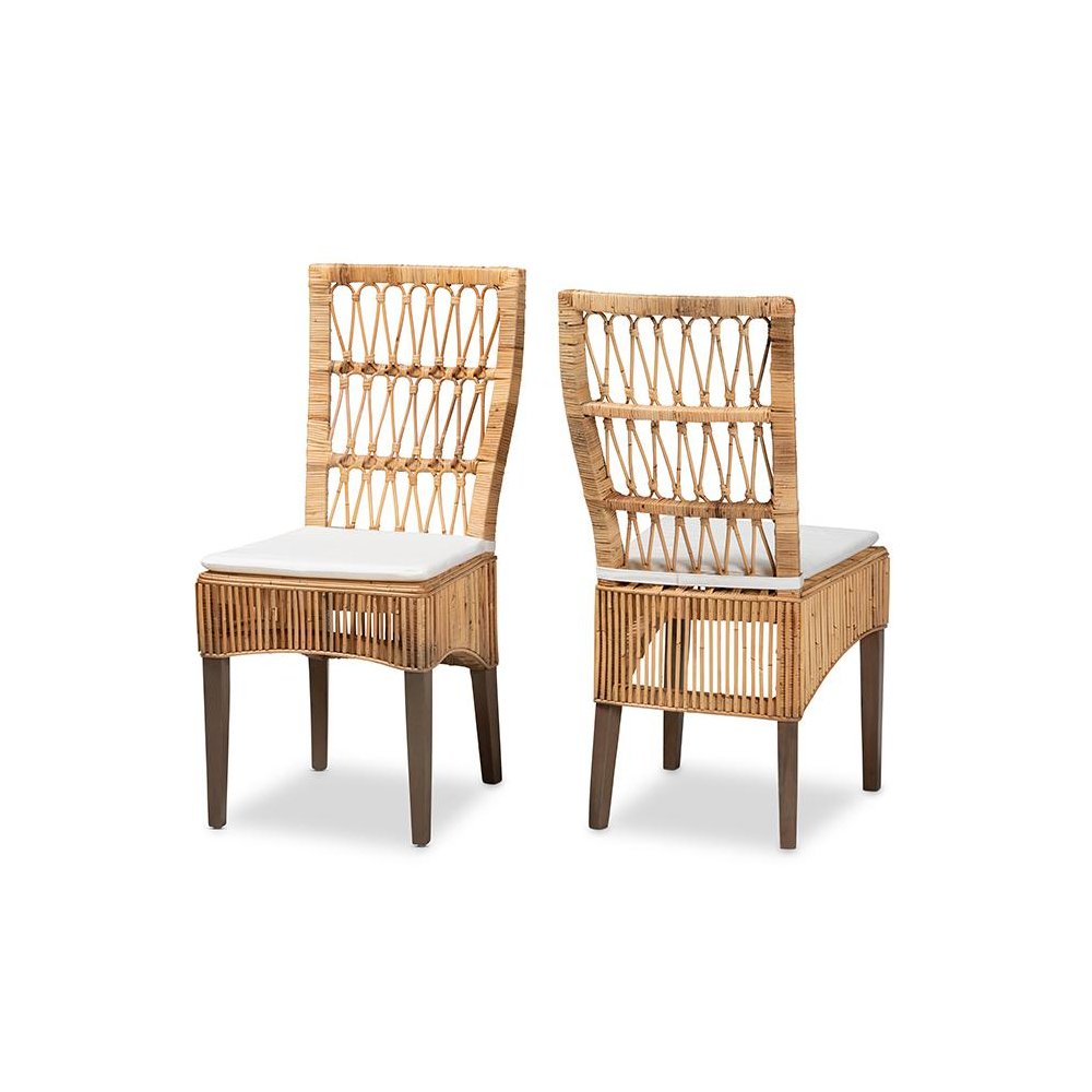 Bohemian Natural Brown Rattan 2-Piece Dining Chair Set