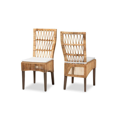 Bohemian Natural Brown Rattan 2-Piece Dining Chair Set