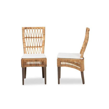 Bohemian Natural Brown Rattan 2-Piece Dining Chair Set