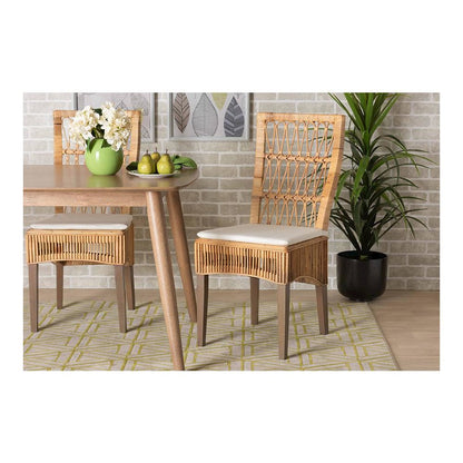 Bohemian Natural Brown Rattan 2-Piece Dining Chair Set