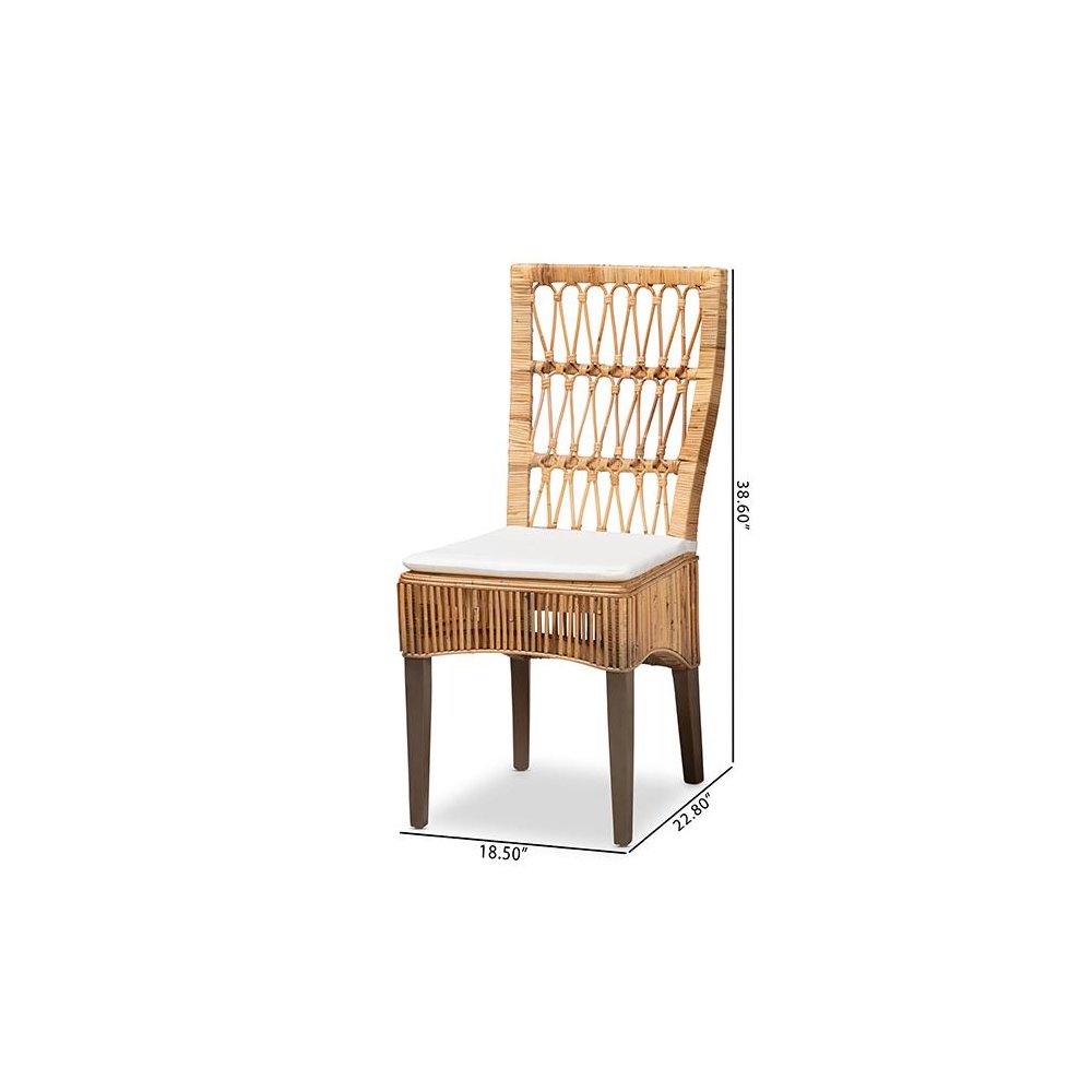 Bohemian Natural Brown Rattan 2-Piece Dining Chair Set