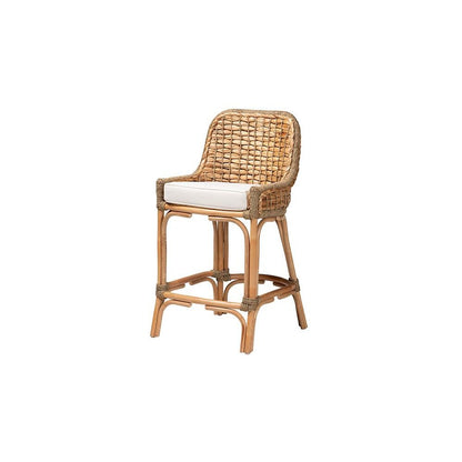 Bohemian Natural Brown Woven Rattan Counter Stool with Cushion