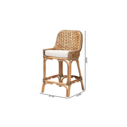 Bohemian Natural Brown Woven Rattan Counter Stool with Cushion