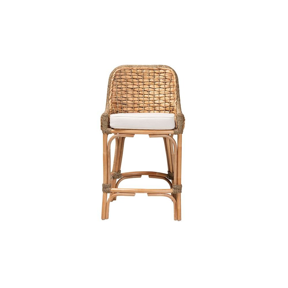 Bohemian Natural Brown Woven Rattan Counter Stool with Cushion
