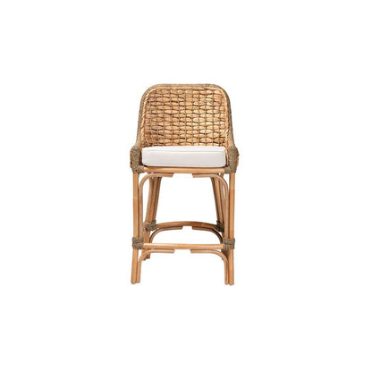 Bohemian Natural Brown Woven Rattan Counter Stool with Cushion