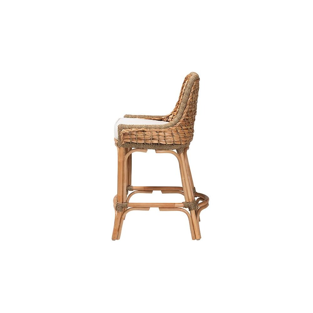 Bohemian Natural Brown Woven Rattan Counter Stool with Cushion