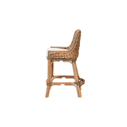Bohemian Natural Brown Woven Rattan Counter Stool with Cushion