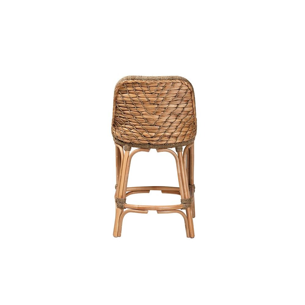 Bohemian Natural Brown Woven Rattan Counter Stool with Cushion