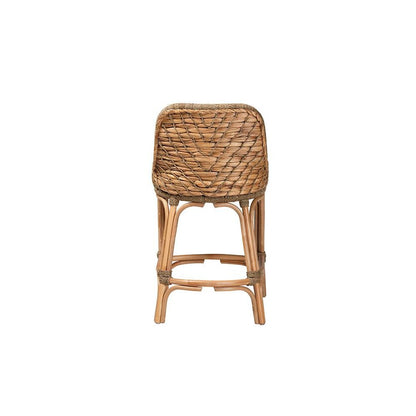 Bohemian Natural Brown Woven Rattan Counter Stool with Cushion