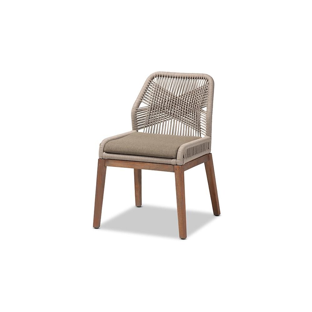 Jennifer Mid-Century Transitional Grey Woven Rope Mahogany Dining Side Chair