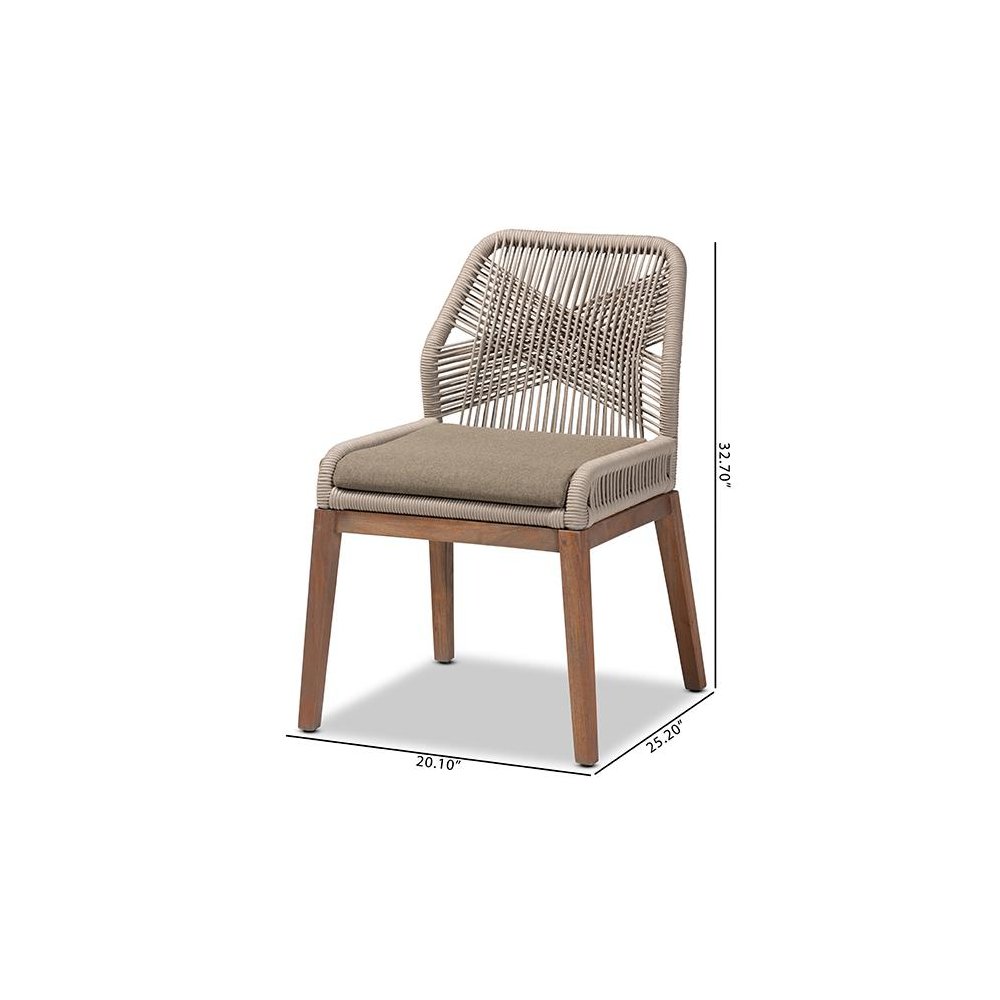 Jennifer Mid-Century Transitional Grey Woven Rope Mahogany Dining Side Chair
