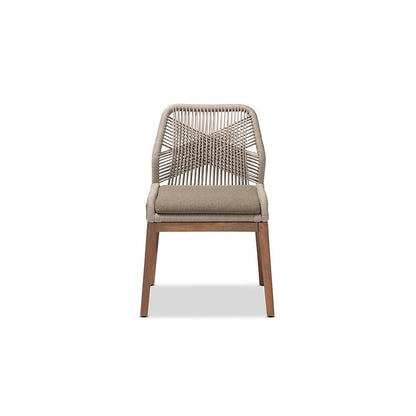Jennifer Mid-Century Transitional Grey Woven Rope Mahogany Dining Side Chair