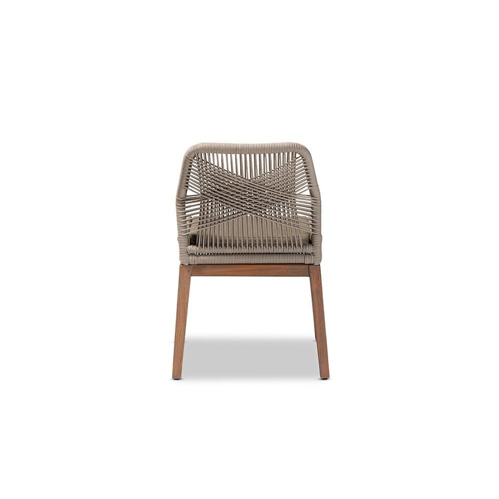 Jennifer Mid-Century Transitional Grey Woven Rope Mahogany Dining Side Chair