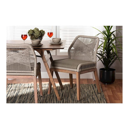 Jennifer Mid-Century Transitional Grey Woven Rope Mahogany Dining Side Chair