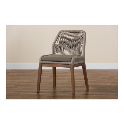 Jennifer Mid-Century Transitional Grey Woven Rope Mahogany Dining Side Chair