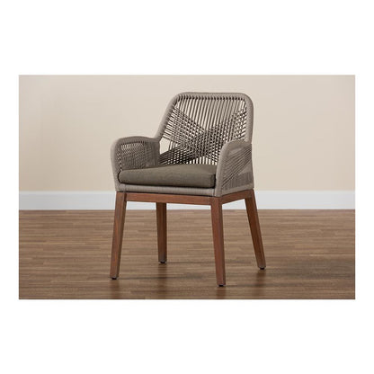 ennifer Mid-Century Transitional Grey Woven Rope Mahogany Dining Arm Chair