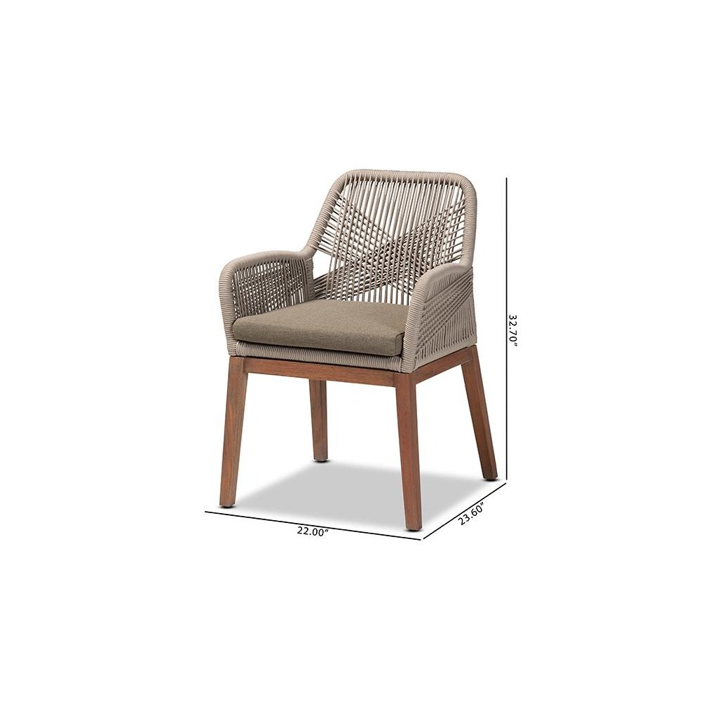 ennifer Mid-Century Transitional Grey Woven Rope Mahogany Dining Arm Chair