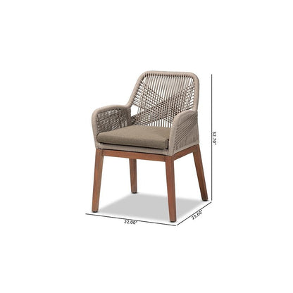 ennifer Mid-Century Transitional Grey Woven Rope Mahogany Dining Arm Chair