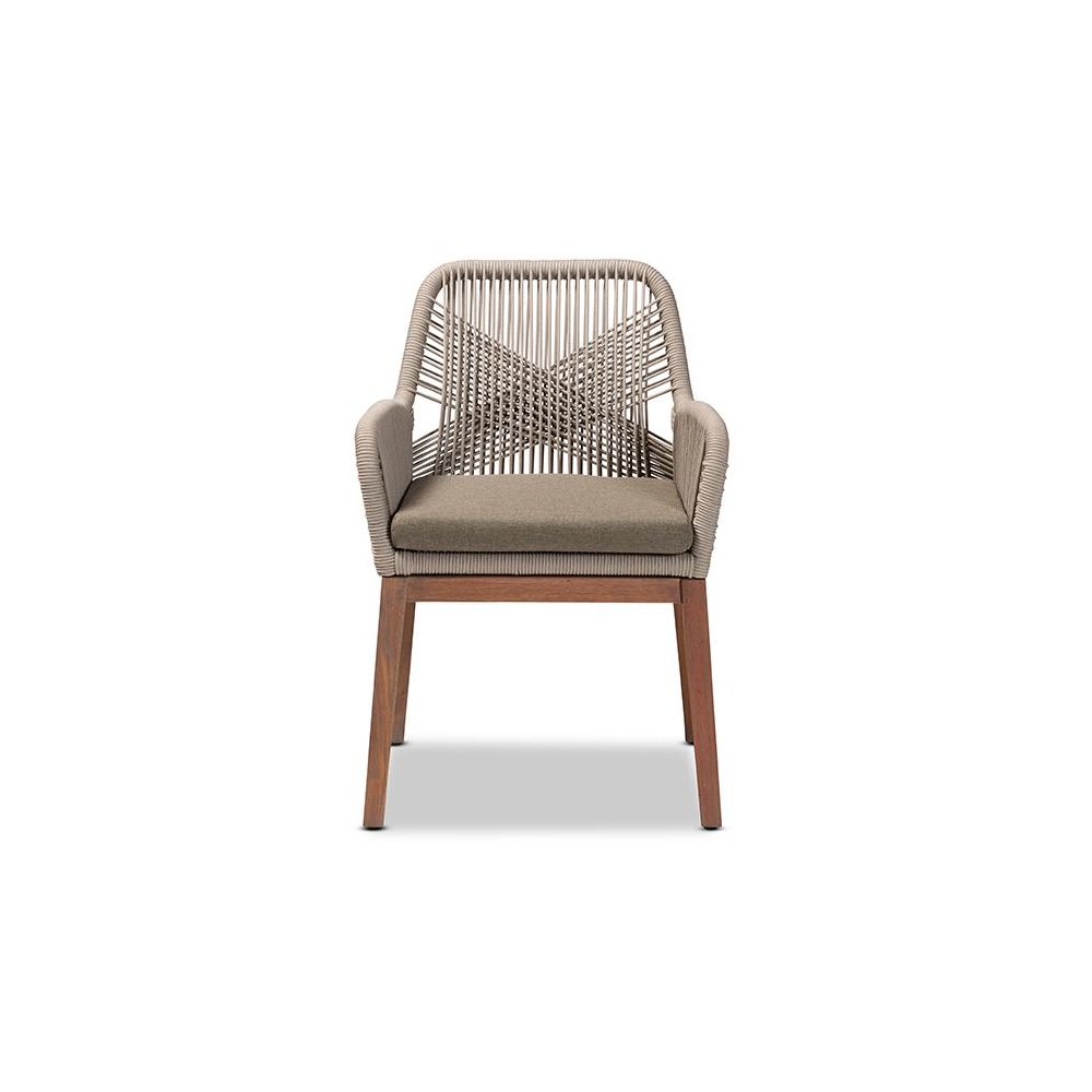ennifer Mid-Century Transitional Grey Woven Rope Mahogany Dining Arm Chair