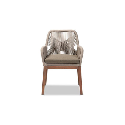 ennifer Mid-Century Transitional Grey Woven Rope Mahogany Dining Arm Chair