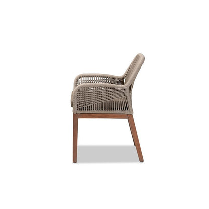 ennifer Mid-Century Transitional Grey Woven Rope Mahogany Dining Arm Chair