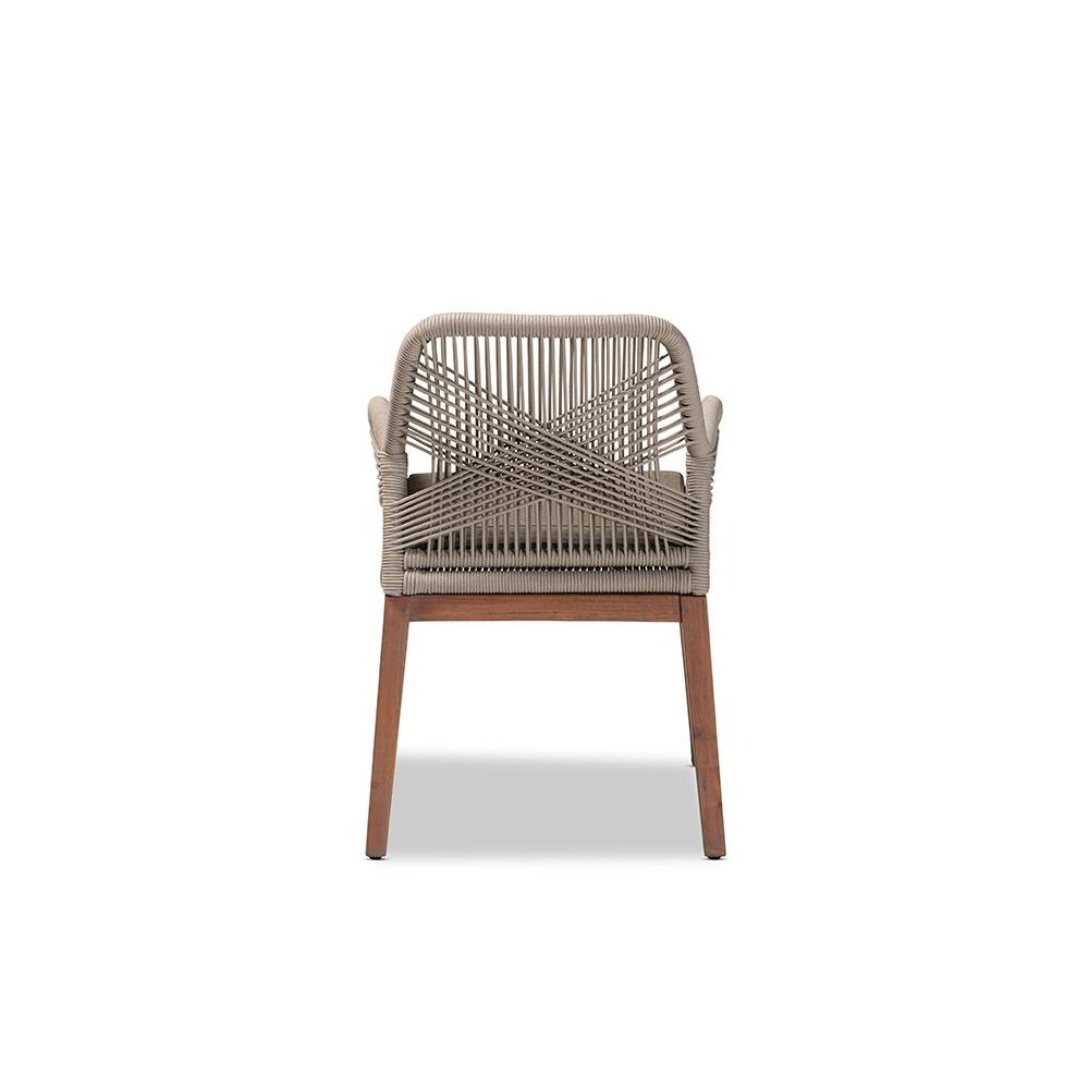 ennifer Mid-Century Transitional Grey Woven Rope Mahogany Dining Arm Chair