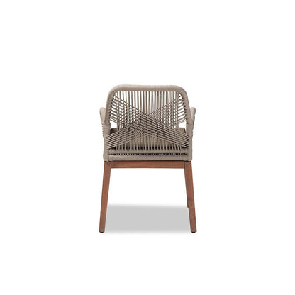 ennifer Mid-Century Transitional Grey Woven Rope Mahogany Dining Arm Chair