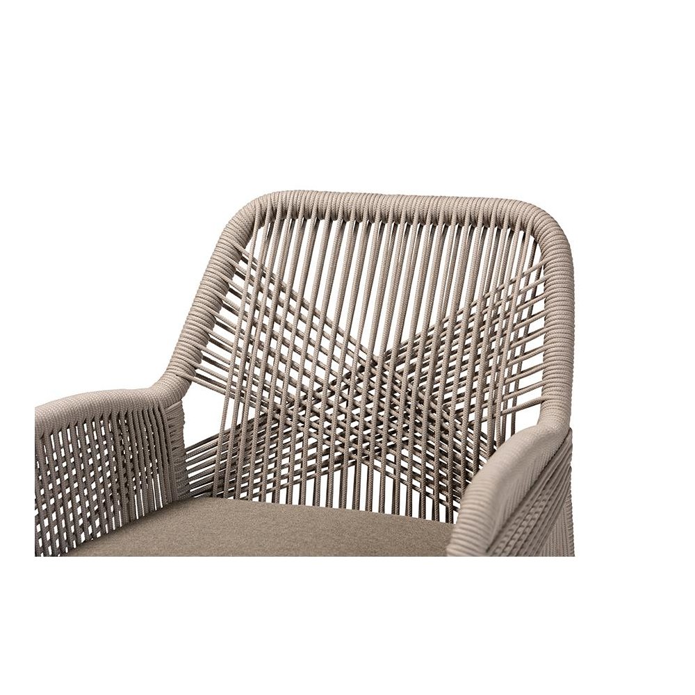 ennifer Mid-Century Transitional Grey Woven Rope Mahogany Dining Arm Chair