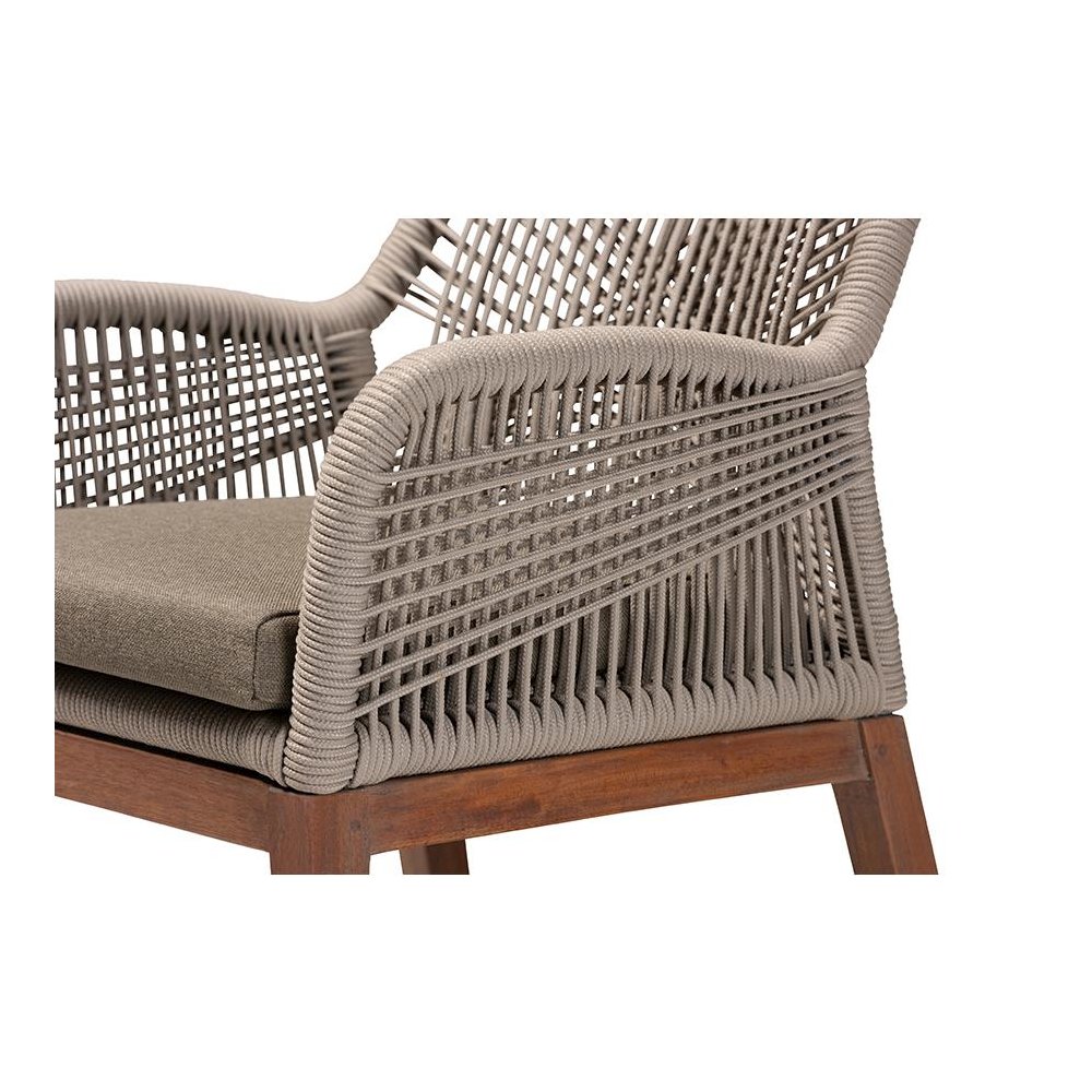 ennifer Mid-Century Transitional Grey Woven Rope Mahogany Dining Arm Chair