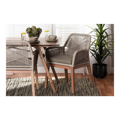 ennifer Mid-Century Transitional Grey Woven Rope Mahogany Dining Arm Chair