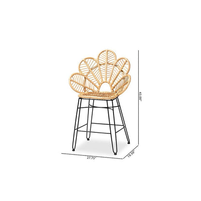 Bohemian Natural Brown Rattan and Black Metal Counter Stool