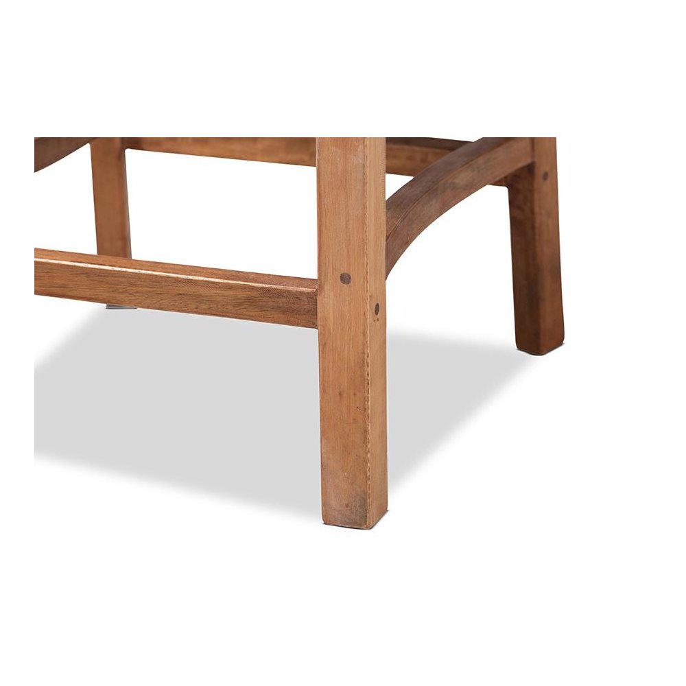 Walnut Brown Mahogany Wood and Natural Rattan Counter Stool
