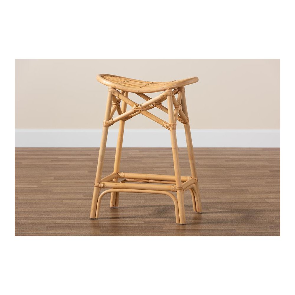 bali & pari Elgon Modern Bohemian Natural Brown Rattan Counter Stool