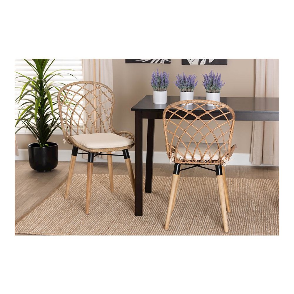Greywashed Rattan 2-Piece Dining Chair Set