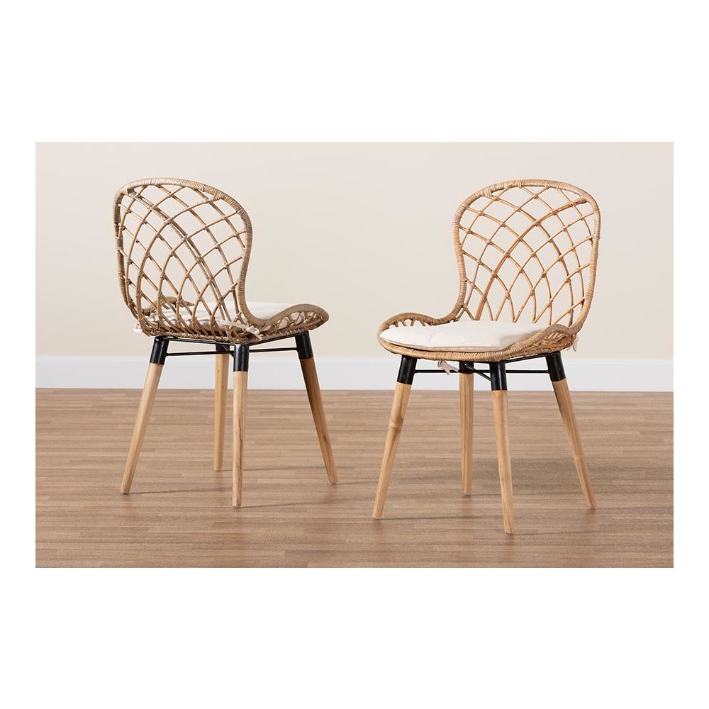Greywashed Rattan 2-Piece Dining Chair Set