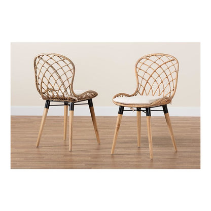 Greywashed Rattan 2-Piece Dining Chair Set