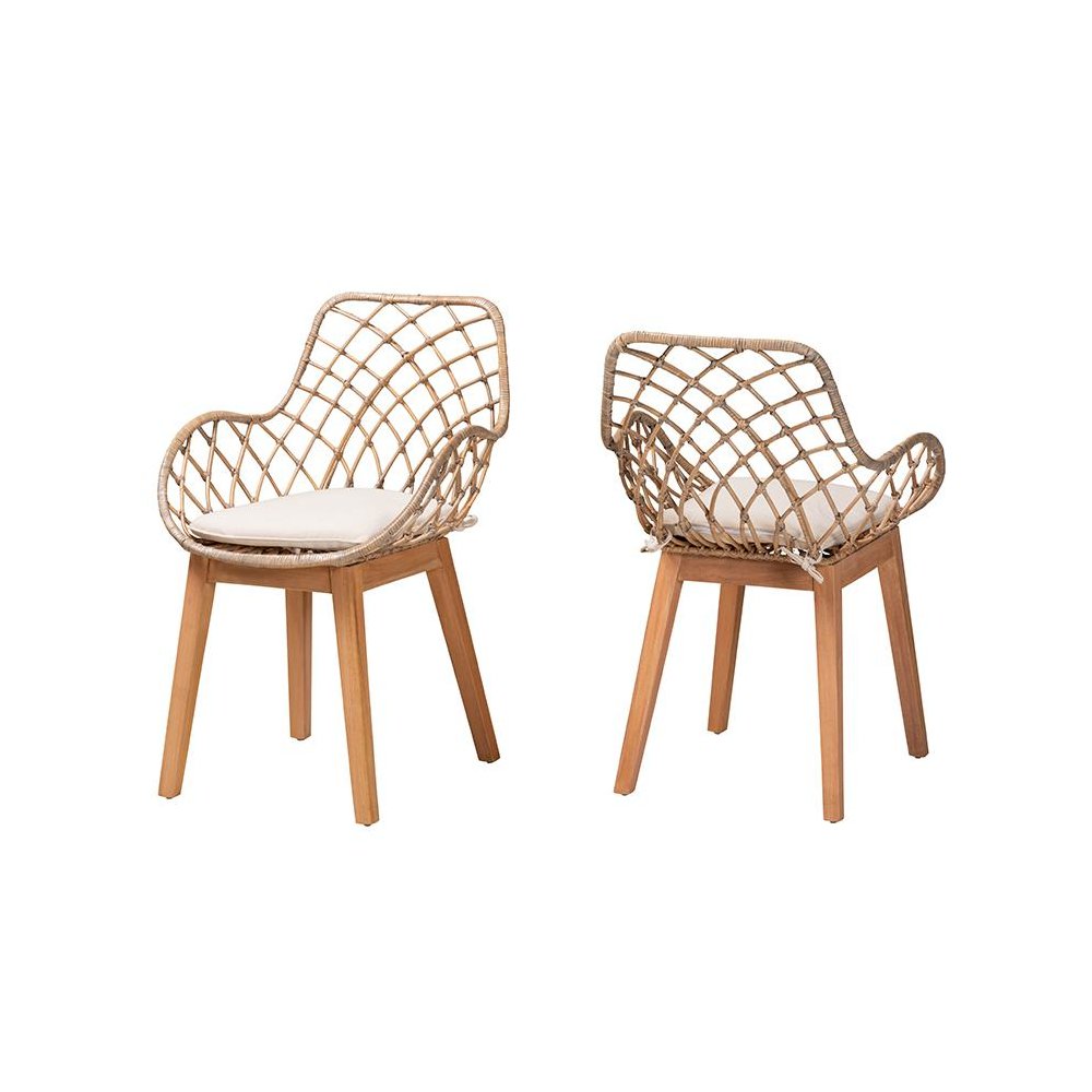 Natural Brown Finished Wood 2-Piece Dining Chair Set