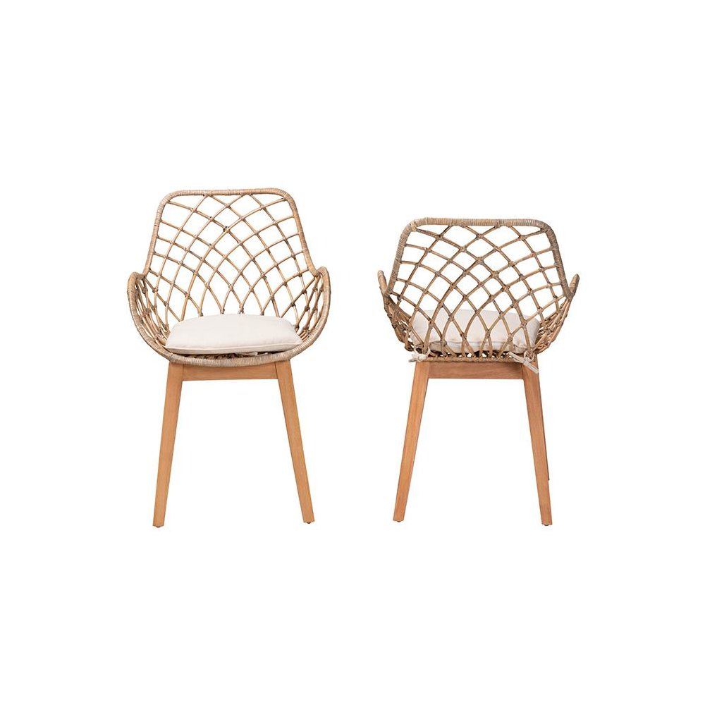 Natural Brown Finished Wood 2-Piece Dining Chair Set