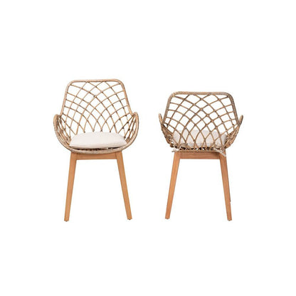 Natural Brown Finished Wood 2-Piece Dining Chair Set