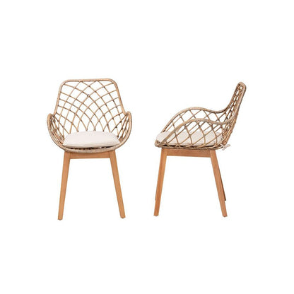Natural Brown Finished Wood 2-Piece Dining Chair Set