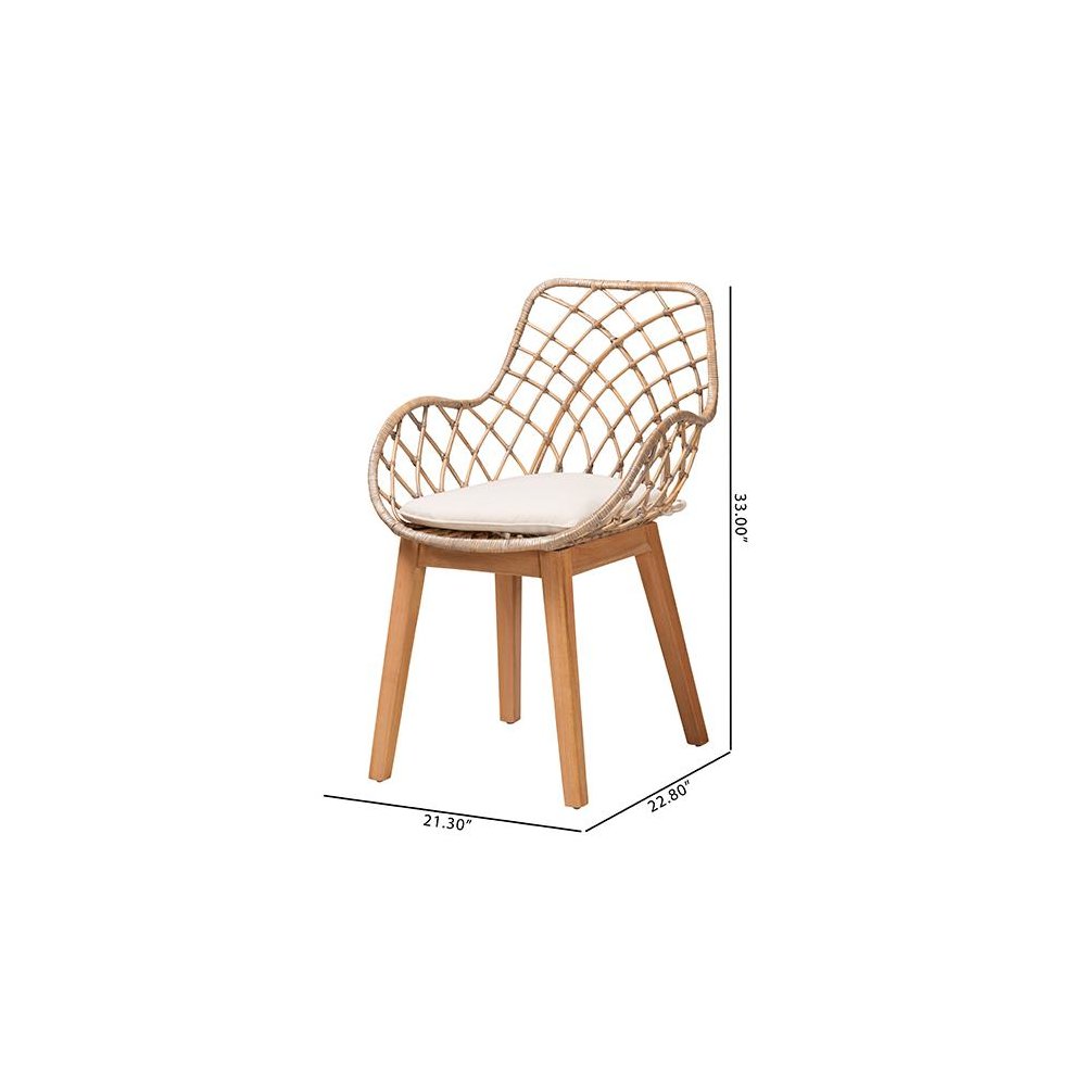 Natural Brown Finished Wood 2-Piece Dining Chair Set