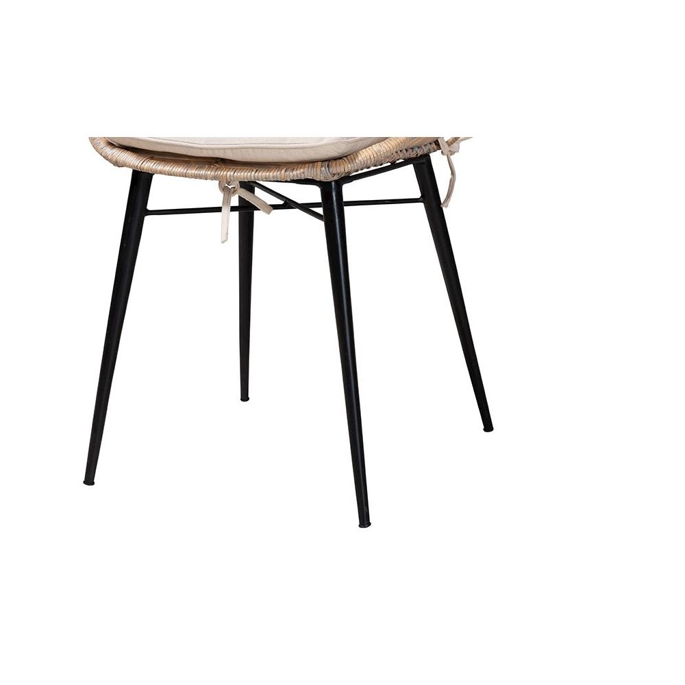 Bohemian Greywashed Rattan and Black Metal 2-Piece Dining Chair Set