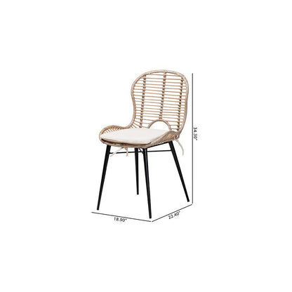 Bohemian Greywashed Rattan and Black Metal 2-Piece Dining Chair Set