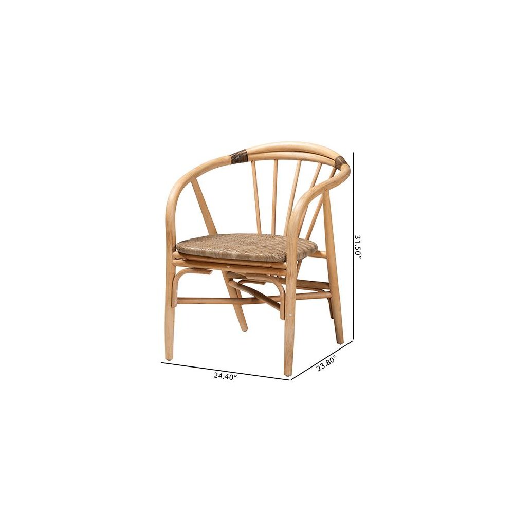 bali & pari Kyoto Modern Bohemian Natural Brown Rattan Dining Chair