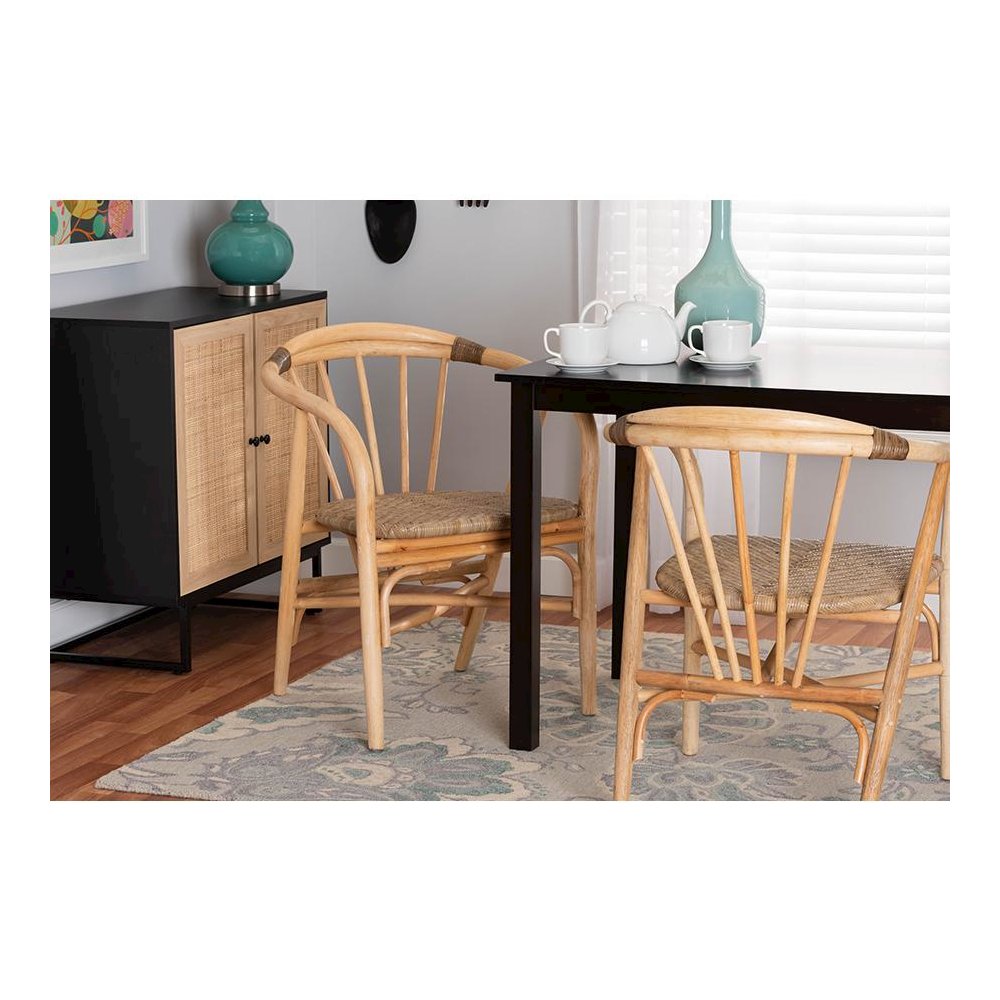 bali & pari Kyoto Modern Bohemian Natural Brown Rattan Dining Chair