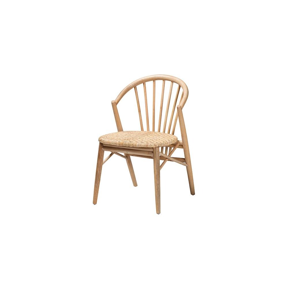 Natural Brown Finished Wood and Rattan Dining Chair