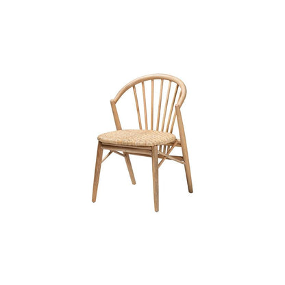 Natural Brown Finished Wood and Rattan Dining Chair