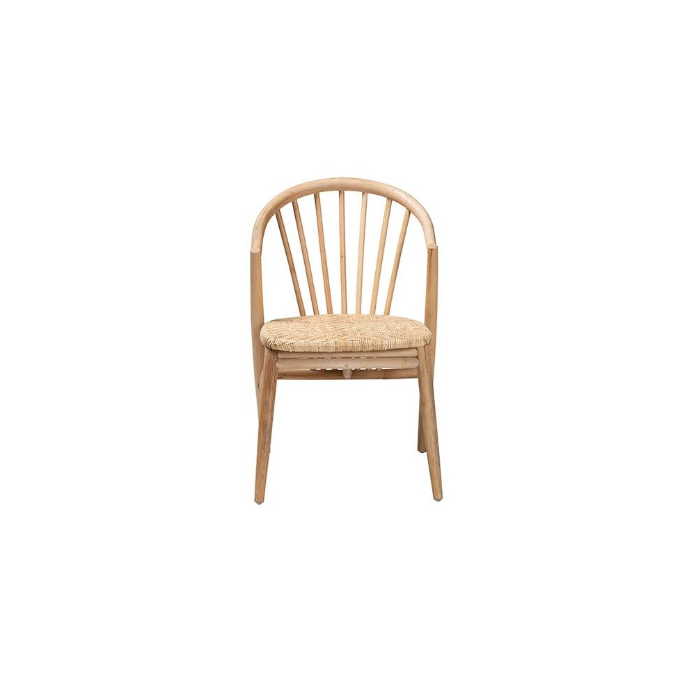 Natural Brown Finished Wood and Rattan Dining Chair